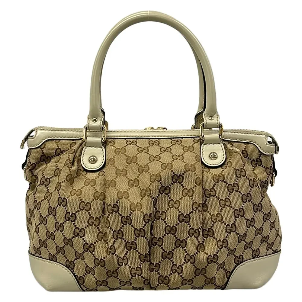 Gucci Handbag 247902 Dark Brown Beige Cream Jacquard Leather
